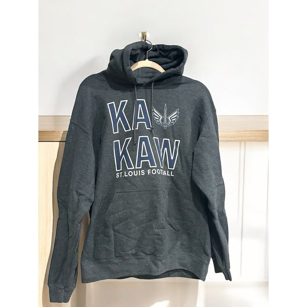ST. LOUIS BATTLEHAWKS Football Sweatshirt Hoodie XFL Charcoal Size Medium Ka Kaw